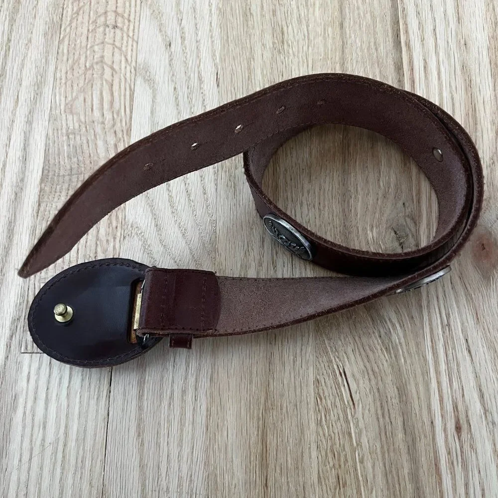 vtg leather belt Liz Claiborne logo silver studded western rodeo small wide band